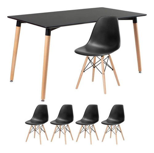 Kit Mesa Jantar Retangular 80 X 140 Cm  4 Cadeiras Eames 