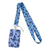 Porta Carnet Identificación Lanyard Mariposas Azules