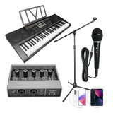 Kit Teclado Musical Com Microfone E Interface Gravar Celular