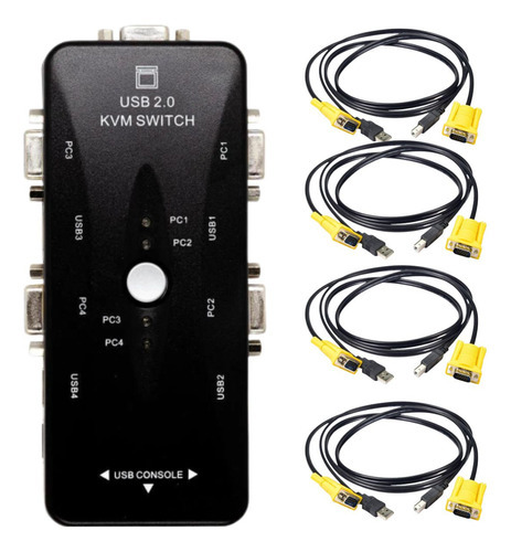 Chaveador Switch Kvm Vga 4 X 1 Com Cabos De Alta Performance