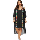 Vestido Praia Saida Banho Plus Size Longo Bordados Elegante