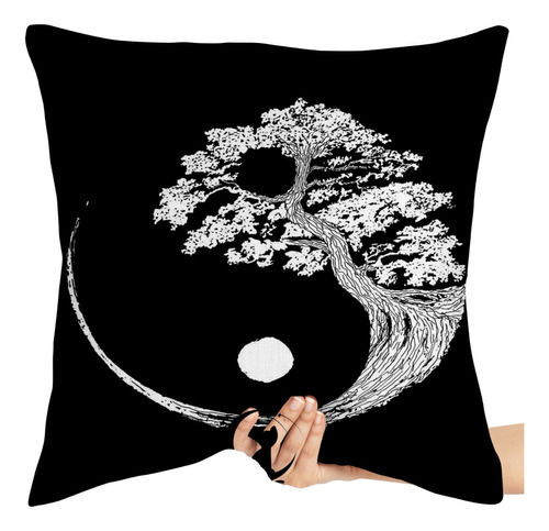 Almofada Decoração Grande 45cm Yin Yang Árvore Bonsai Japão