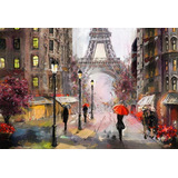 Paris Mujer Sombrilla Cuadro Canvas Con Marco En Bastidor