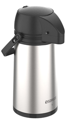 Garrafa Térmica Soprano Safira De Vidro 1,9l Preta E Inox