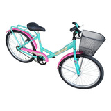 Bicicleta Playera Femenina Danger Paseo Lady Flowers R24 1v Frenos V-brakes Color Verde Mate/rosa Con Pie De Apoyo  