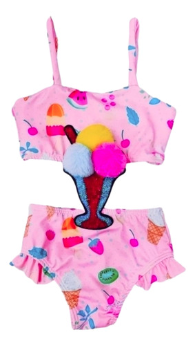 Maiô Bebê Infantil Sorvete Moda Praia Menina Sorvetinho