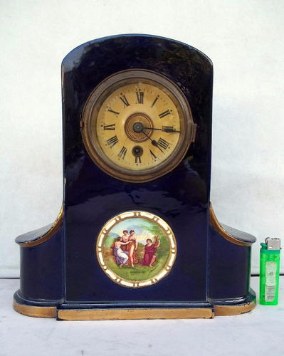 Reloj Alemán En Porcelana Sellada Pintura Escena Kauffmann