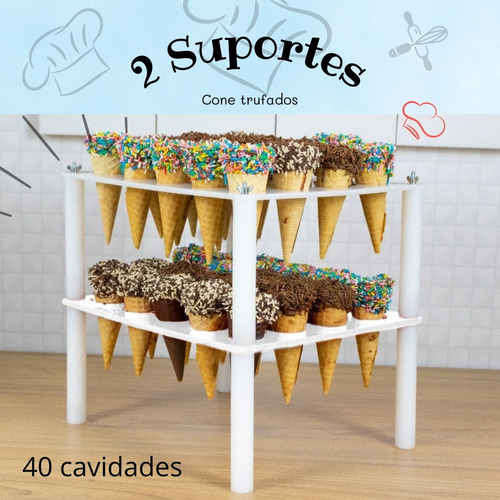 2 Suporte Para Cone Trufado C/ 40 Cavidades