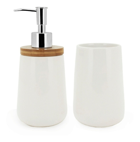 Kit Banheiro Lavabo Branco 2 Acessorios Ceramica Bambu 8cm 