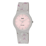 Reloj Manecillas Dama Q&q V06a-011vy Casual Gris Cara Rosa Color Del Fondo Rosa Chicle