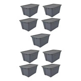 10 Cajas Contenedor Organizador Almacenamiento Gris 61 L