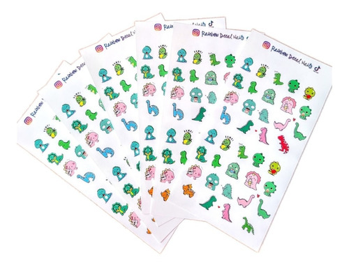 Sticker Nails Tatto Uñas Dinosaurios Kawaii 6 Planillas 