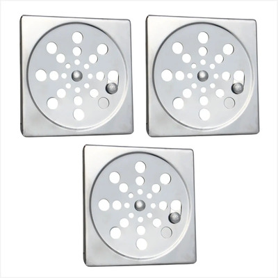 Kit 3 Peças Tampa Ralo Grelha Inox Quadrado 10x10cm Rotativa