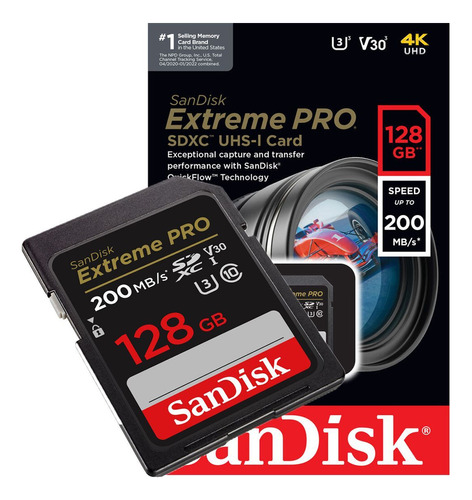 Cartão De Memória Sandisk Extreme Pro 128gb 200mb/s 4k Uhd