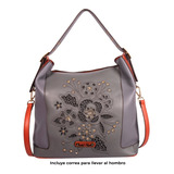 Bolsa Hobo Nicole Lee Con Corte Laser Y Bordado Ss22 Color Gris