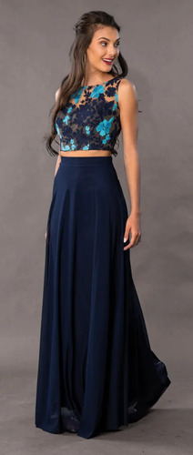 Hermoso Vestido Largo De 2 Piezas Con Flores