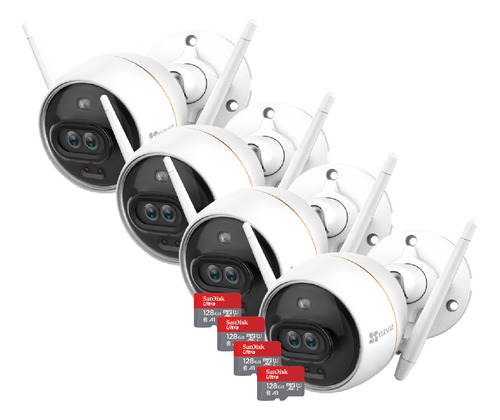 Kit X4 Camara Seguridad Wifi 2mp Color Ezviz +4 Micro Sd 128