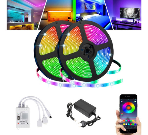 Fita De Led Rgb Ip65 5050 10m Alexa / Google + Fonte + Wifi