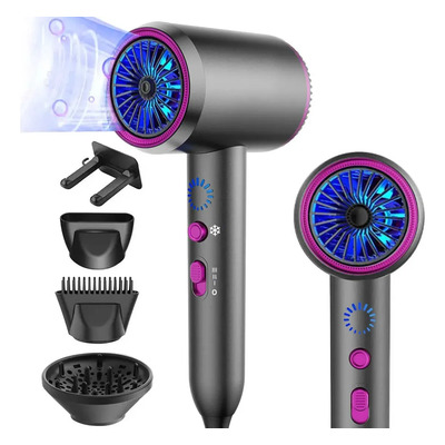 Secador De Pelo Iónico De Alta Potencia Para Uso Doméstico Con Pantalla De Temperatura, Viento Frío Y Caliente, 6 Niveles, Rosa Fucsia | Envío gratis