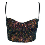 Croptop Mujer Fiesta Club Sexy Lentejuelas Brillantes Bling