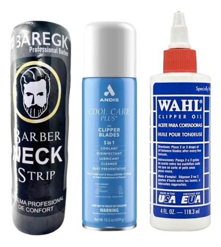 1 Papel Cuellero Baregk+ 1 Cool Care Andis+1 Aceite Wahl