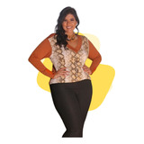 Blusa Plus Size Manga Longa Animal Print