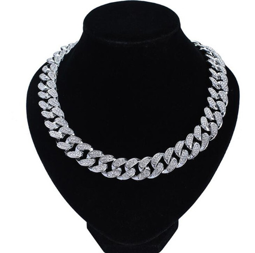 Collar De Cadena Cubana Con Diamantes De Imitación De 20 Mm