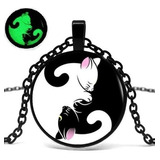 Collar Brilla En La Oscuridad Yin Yang Gato Amo Mujer Hombre