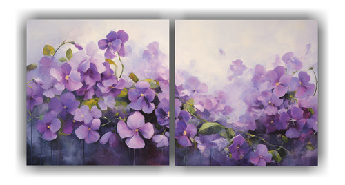 40x20cm Cuadro Flores Violetas En Tela Canvas - Decocuadros