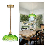 Lámpara Colgante Vidrio Verde, Retro Moderna, Para Cocina,