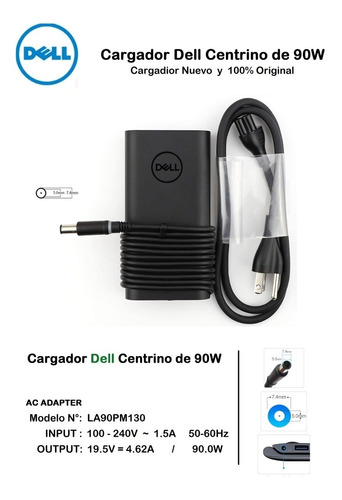 Cargador Original Dell Centrino 90w  19.5v-4.62a (5.0x7.4mm)