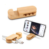 Soporte Para Móviles 2-1 Bamboo Organizador  Cables Celular