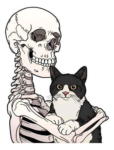 Sticker Para Carro Nuevo Vinil Gato Calavera De 6 Cm Ancho