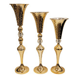 Candelabro Para Velas Centro De Mesa Oro / Plata Set X 3 U.