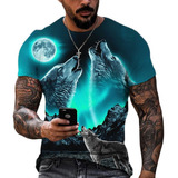 Camiseta Lobo Animal Con Estampado 3d, Casual, Estilo Vintag