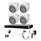 Epcom Kit De 4 Camaras De Seguridad Metalicas Con Microfono Turret 3k Imagen A Color 24/7 Para Uso Exterior + Dvr 4ch Turbohd Con Detección De Movimiento Y Salida De Alarma Modelo Ev8004e3k-plus-sc