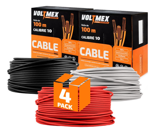 Paquete De 4 Cajas Cable Electrico Calibre 10 Con 100 Metros