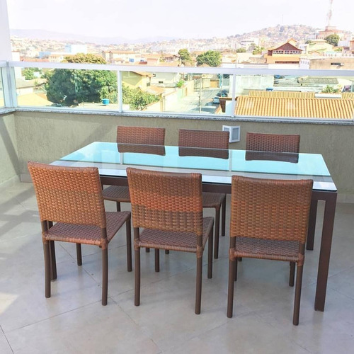 Conjunto De Mesa Sala Jantar Com 6 Lugares Fibra E Aluminio