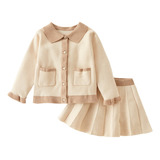 Conjunto De Suéter Y Falda Beige Para Niña De 3 A 8 Años