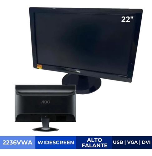 Monitor Aoc Widescreen 22 Polegadas C/ Usb, Alto Falante