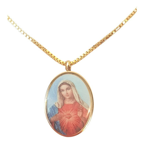 Collar Inmaculado Corazón De Maria Cadena Oro Laminado 24k