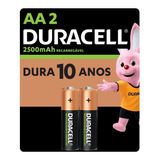 Pilha Recarregável Aa Pequena 2500 Mah Duracell Com 2 Unidad