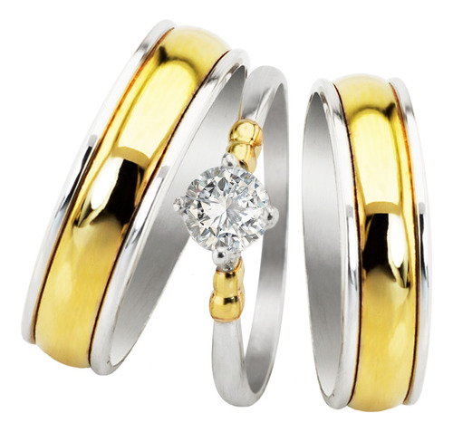 Combo Alianzas Plata 950 Y Oro 18k Con Anillo Cintillo Boda