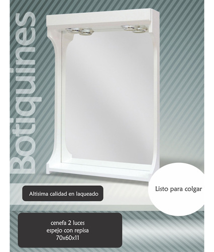 Botquin Espejo 70x50x11 Con Repisa Cenefa / 2 Luces Wengue