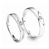 Set Anillos Pareja Compromiso Con Diamantes Flor Ajustables 