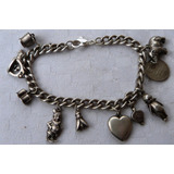 Monijor62- Antiguo Pulsera De Plata C/11 Dijes Diferentes