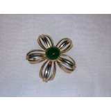 Broche Década 60 Dourado Com Miolo Vidro Verde