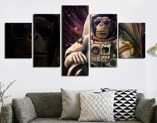 5 Cuadros Canvas Arte Astronauta Simio Diseño Unico 