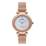 Relógio Orient Feminino Rosê Frss0023 B1rx Pulseira Esteira 