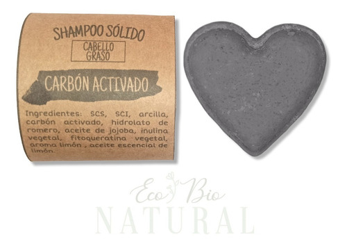 Shampoo Sólido Carbón Activado 50g Barra Forma Corazón